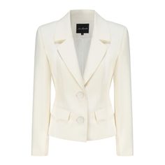 Experience comfort and sophistication with the Dionne Blazer, crafted from luxurious wool fabric.  Tailored with meticulous attention to detail, the shoulder-pad design accentuates your shoulders, creating a stylish silhouette that commands attention. White Wool Suit For Work, Classic Semi-formal Suits With Structured Shoulders, White Fitted Structured Blazer, Elegant Suits With Structured Shoulders For Office, Chic White Wool Blazer, Classic Suits With Structured Shoulders And Lapel Collar, Elegant Suits With Structured Shoulders And Notch Lapel, Formal Suits With Structured Shoulders, Elegant Semi-formal Suits With Structured Shoulders