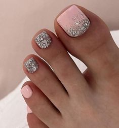 Acrylic Nails Bright, Acrylic Nails Ombre, Bright Acrylic Nails, Glitter Pedicure, Glitter Toe Nails, Nails Bright