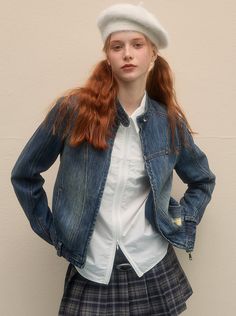 ❤︎Casual retro denim jacket❤︎ Vintage Denim Jacket, Denim Jacket Women, Denim Blue, Skirt Pants, Vintage Denim, Shoulder Sleeve, Stand Collar, Blue Denim, Denim Jacket