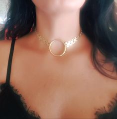 "♦ A beautiful choker necklace, made of metal gold-plated brass in a very high quality with a hoop pendant in its center. SIZA: length 11.8 \" (30 cm) up to 15.8\" ( 40 cm) wide chain 0.47 \" ( 1.2 cm) ♦ This piece of jewelry is perfect as a gift for yourself, for a wedding day, Valentine's day or a birthday. ♦ The jewel will be sent by registered mail (to some countries also includes a tracking number), more information in the F&Q. ♦ My Etsy Shop: http://etsy.me/2rdJm27 Thank you for your i Gold Hoop Jewelry For Party, Gold Festival Choker With Clavicle Chain, Gold Clavicle Chain Choker For Festival, Festival Gold Clavicle Chain Choker, Gold Metal Festival Choker, Gold Hoop Chain Jewelry, Adjustable Chain Choker, Gold Chain Jewelry For Festival, Gold Metal Jewelry For Festival