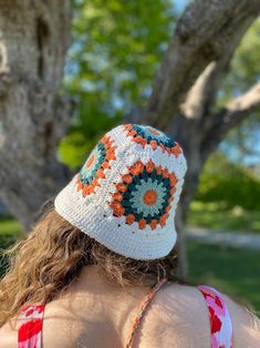 Granny Square Hats, Square Hats, Granny Square Hat, Bohemian Hat, Bohemian Hats, Vintage Style Hat, Woman Hair, Bucket Hat Women, Hat Handmade