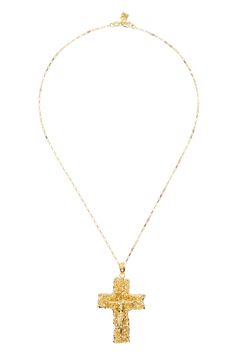 Veneda Carter: Gold VC009 Cross Pendant Necklace | SSENSE Gold Nugget Heart Necklace, Veneda Carter, 14k Gold-filled Yellow Gold Cross Necklace As Gift, Gold Nugget Pendant, 14k Gold-filled Gold Cross Pendant Necklace, Gold Africa Map Necklace, Drop Logo, Cross Pendant Necklace, Cross Jewelry