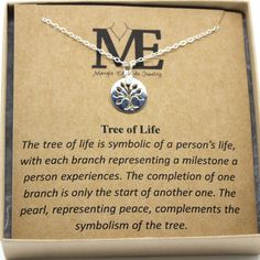 Sterling silver or brass 10 mm diameter charm Sterling silver or 14 kt gold-filled chain with a lobster clasp Comes with a card explaining the symbolism. Available lengths: 16, 18 and 20 inches Starting at $54.99 This is a great milestone gift such a graduation, retiring or having a baby for example. The deep-rooted meaning of trees is apparent in common symbols such as the tree of life and the family tree. Each branch represents a milestone in life. The pearl resting next to the charm symbolize Everyday Meaningful Nickel-free Charm Necklaces, Nickel-free Spiritual Charm Necklaces For Everyday, Everyday Spiritual Nickel-free Charm Necklaces, Meaningful Nickel-free Pendant Charm Necklace, Sterling Silver Jewelry With Lobster Clasp For Mom, Symbolic Sterling Silver Charm Necklace With Personalization, Spiritual Sterling Silver Nickel Free Charm Necklace, Spiritual Sterling Silver Nickel-free Charm Necklace, Inspirational Sterling Silver Nickel-free Charm Necklace