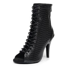 Womens High Heel Lace-Up Peep Toe Booties Salsa Dance Shoes, Knee High Boots Flat, Dance Boots, Peep Toe Booties, Women Boots, Black High Heels, Heeled Loafers, Womens High Heels, Shoes Heels Boots