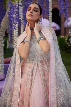 Baby Pink Shade Embroidered Pakistani Wedding Dress in Pishwas Style unveils a symphony of meticulous craftsmanship, redefining luxury with its captivating allure in chiffon. The fusion of hand embellished and embroidered work, results in a harmonious blend of tradition and contemporary finesse. It invites you to revel in the splendor of hand-crafted beauty and enduring allure. Pishwas Frock: The Pishwas Frock has an alluring Baby Pink color and it comes in premium organza fabric. The Pishwas Dr Maya Ali, Pakistani Wedding Dress, Baby Pink Colour, Chiffon Collection, Silk Trousers, Eid Collection, 3 Piece Suits, Pakistani Wedding, Pakistani Fashion