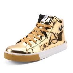 RMEDAL Men's Sports Fashion Gold Metallic Leather Canvas Sneaker Shoes Shoes Details, Metallic Sneakers, Sports Fashion, Shoe Insoles, Sneaker Shoes, Mens Luxury, Luxury Style, Top Design, Canvas Sneakers