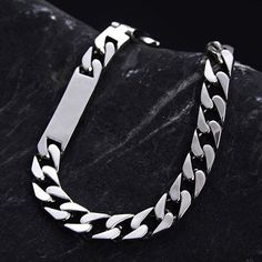 Men's Sterling Silver ID Curb BraceletMetal Type: 925 Sterling SilverGender: For MenStyle: PunkChain Width: 7 mmLength: 20 cm / 21 cm / 22 cmWeight: 23 g (20 cm)Minimum Order: 1This bracelet is handmade to order. It will be shipped within 5 business days. Mens Sterling Silver Jewelry, G 20, Bracelet Metal, Estilo Punk, Style Punk, Sterling Silver Mens, Metal Bracelets, Silver Man, Sterling Silver Jewelry