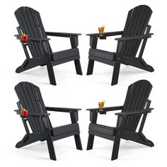 four black adiron chairs with an apple in the middle