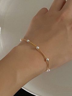 1pc Simple Elegant Sweet Faux Pearl Bracelet For Women, Party/Date Gift Silver Elegant   Copper     Women Fashion Jewelry, size features are:Bust: ,Length: ,Sleeve Length: Winter Formal Jewelry, Pearl Jewelry Bracelets, Bracelet Inspo Gold, Simple Chain Bracelet, Simple Pearl Bracelet, Indian Jewelry Simple, Hoco Jewelry, Dainty Pearl Bracelet, Hoco Inspo