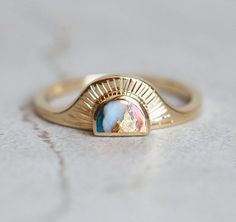 Cyra Oyster turquoise ring half moon Sunstone Engagement Ring, Bohemian Style Rings, Sunstone Ring, Moon Cut, Oyster Turquoise, Metric System, Sun Rises, Moss Agate Ring, Sun Sets