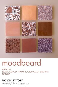 the cover of mosaic factory's book moodboard, featuring different colors and shapes