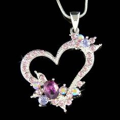 "Want a personalized gift? -Add a Swarovski Crystal Birthstone charm here: https://www.etsy.com/listing/577441131 -Add an Alphabet Initial Letter here: https://www.etsy.com/listing/208545689 PERFECT CHRISTMAS GIFT FOR LADIES You are getting a 3 tone Lavender Purple Crystal Heart Pendant with Swarovski crystals. It comes with a FREE 18\" Original Rhodium Plated Snake Chain necklace with lobster clasp. Heart size is 1 1/4\" wide X 1 3/4\" high (30mm X 43mm) Crystal Color: Amethyst, Light Amethyst, Best Friend And Lover, Disney Necklace, Pretty Jewelry Necklaces, Lapis Necklace, Crystal Heart Pendant, Necklace Flower, Heart Flower, Kids Necklace, Meaningful Jewelry