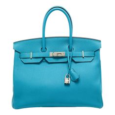 Hermes Turquoise Blue Togo Leather Palladium Finish Birkin 35 Bag on Chairish.com Togo Leather, Candy Shop, Shopping Tote, Used Furniture, Turquoise Blue, Furniture Decor, Turquoise, Handbags, Leather