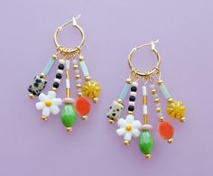 Colorful Dangle Earrings, Beaded Charm Earrings, Flower Hoop Earrings, Daisy Dangle , Dangle Huggie Hoops, Statement Earrings, Bright Hoops - Etsy Flower Hoop Earrings, Earrings Flower, Earrings Beaded, How To Apply Makeup, Etsy Fashion, Cute Earrings, Charm Earrings, Handmade Earrings, Bead Charms