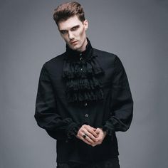 Gothic Tops For Costume Party In Fall, Gothic Top For Costume Party In Fall, Gothic Style Cosplay Top For Fall, Gothic Tops For Fall Costume, Gothic Long Sleeve Tops For Costume Party, Gothic Long Sleeve Top For Costume, Fitted Long Sleeve Gothic Shirt, Fitted Gothic Long Sleeve Shirt, Black Gothic Shirt For Fall