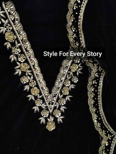 Item Overview ATHARVA Hand Embroidery Salwar Kameez Velvet/Gota Pati Dori Dabka Work/Black/Velvet Pearl & 4 Side Border Dupatta/Custom Stitch/Embroidery Plazzo Dno. VL026 Fabric: * Shirt - Velvet 2.5 Mts - Hand Embroidered Neck & All Over * Dupatta: Embroidered Velvet Dupatta- All over Pearl & Dori Dabka Work Embroidery/4 Side Border- 2.5 Mts- Latkans Tassels - * Bottom - Embroidered Plazzo Velvet 2.5 Mts. Excusive Hand Embroidered Party Wear Punjabi Suit. 🌷CUSTOMIZATION (No Extra Charges) * Fa Dabka Work Neck Design, Black Suit Hand Embroidery Designs, Hand Work On Velvet Suits, Velvet Hand Embroidery Suit, Gota Embroidery Designs, Neck Border Embroidery Designs, Velvet Hand Work Suits, Punjabi Suit Kadai Design, Navratri Velvet Sharara With Resham Embroidery