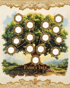 a family tree is shown in an ornate frame