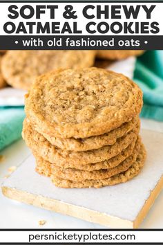 soft and chewy oatmeal cookies with old fashioned oats on top