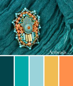 the color scheme is teal, orange and blue with an image of a hamsa on