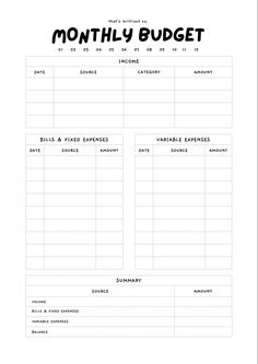 a printable budget sheet with the words,'money budget'in black and white