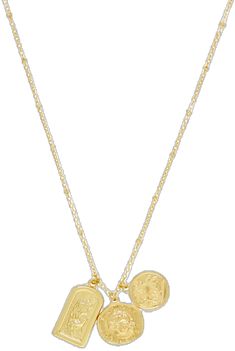 Talisman Necklace, Gold Plated Necklace, 18k Gold, Coin, Gold Plate, Charms, Plating, Brass, Gold