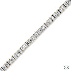 Experience the luxurious sparkle of our Sparkling Emerald Tennis Bracelet. With a dazzling 13 CTW of stunning emerald stones, this bracelet is the perfect combination of elegance and sophistication. Adorn your wrist with this timeless piece and make a statement of elegance and refinement. The standard size is 7 inches please note any other sizes are considered special order and may require additional time for production. Classic Emerald Cut Diamond Bracelet With Accents, Emerald Cut Diamond Bracelet For Anniversary, Luxury Yellow Gold Emerald Cut Bracelet, Classic White Tennis Bracelet With Baguette Diamonds, Luxury Emerald Cut Tennis Bracelet With 17 Jewels, Yellow Gold Emerald Cut Tennis Bracelet For Formal Occasions, Classic Gold Emerald Cut Tennis Bracelet, Emerald Cut Yellow Gold Tennis Bracelet For Formal Events, Emerald Cut Yellow Gold Tennis Bracelet For Formal Occasions