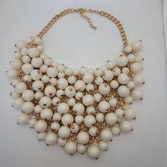 Vintage Bib Bead Necklace Statement Off White  Very nice condition White Necklace With Large Beads For Party, White Polished Bead Necklaces For Party, White Beaded Pearl Necklace Costume Jewelry, White Beaded Pearl Costume Necklace, Cream Round Bead Necklaces For Party, Cream Beaded Chain Necklace With Round Beads, White Large Beads Costume Jewelry Necklace, Party Beaded Beige Necklaces, Party Beaded Beige Necklace