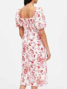 Linen-Cotton Puff-Sleeve Dress | Banana Republic