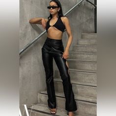 Alexa Cut Out Side Faux Leather Pants From Meshki. Size Xs, Black. Straight Leg. Nwt, Faux Leather Is Very Soft Long Torso, Halter Crop Top, Faux Leather Pants, Gold Accessories, Brides And Bridesmaids, Orange Dress, New Tops, Summer Maxi Dress, Black Crop Tops