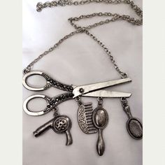 Vintage Necklace Hair Dryer Scissor/Comb/Mirror Pendants Necklace Barber Shop Hair Dresser Scissors Necklaces Scissor Necklace, Hair Dresser, Hair Dryer, Barber Shop, Comb, White Silver, Vintage Necklace, Womens Jewelry Necklace, Womens Sizes