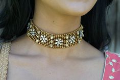 Maharani - bAnuDesigns Manpreet Toor, Thick Choker, Amrapali Jewellery, Sequin Mask, Bridal Mask, Royal Blue And Gold, Jewelry Stone, Gold Choker Necklace, Gold Work