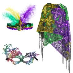 PRICES MAY VARY. Package Included: comes with 1 piece of Mardi Gras shawl scarf, 1 piece of Marti Gras headband, 1 piece of lace mask, This set are ideal for carnival party Attractive Party Supplies: the Mardi Gras set adopts with masquerade elements which will catch people eyes in party and make you stand out from the crowd easily One Size Fits Most People: easy wearing, not need to worry about the size; Recommend to wash this Mardi Gras fringe shawl by hand Mardi Gras Scarf Design: Mardi Gras Mardi Gras Headband, Mardi Gras Outfits, Mardi Gras Costumes, Masquerade Party, Shawl Scarf, Party Favor, Mardi Gras, Shawl