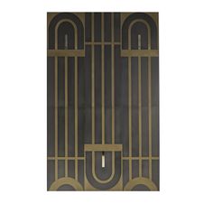 an art deco door with metal bars on the front and sides, in black and gold