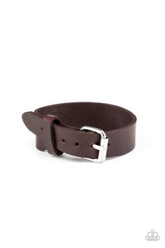 Gradually narrowing in width, a plain brown leather band buckles around the wrist for a rustic flair. Features an adjustable buckle closure. Brown Leather Bracelet, Brown Bracelet, Paparazzi Accessories, Paparazzi Jewelry, Chic Accessories, Leather Band, A Team, Leather Bracelet, Brown Leather