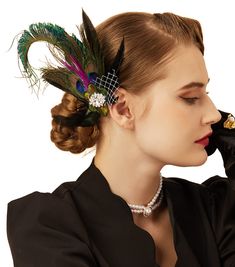 PRICES MAY VARY. Materials: Feather, peacock, crystal, rhinestone, mesh Size：width 8.1‘’ height 8‘’ Beautiful and stylish feather hair clip that makes a fashion statement Extremely impressive and attractive, makes you unique in your costume and party Perfect for many occassions: wedding, party, holiday and even a great hair accessory for everyday wear Peacock Crystal, Womens Ball Caps, Feather Peacock, Art Deco Party, Purple Weave, Feather Headpiece, Retro Hair, Feather Hair Clips, Feather Hair