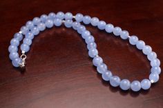 "Periwinkle Blue Chalcedony 8mm Silver Necklace Choose from 16\" to 34\" with Optional Matching Earrings" Elegant Light Blue Jewelry With 8mm Beads, Jewelry Making Necklace, Star Chain, Silver Snake Chain, Periwinkle Blue, Sterling Silver Flowers, How To Make Necklaces, Blue Lace Agate, Blue Chalcedony