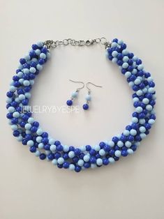 Multi Strand Necklaces, Deco Blue, Braided Necklace, Womens Chokers, Blue Pastel, Necklace Chunky, Nautical Wedding, Resin Beads, Chunky Necklace