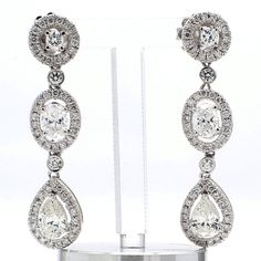 Ninacci 14K White Gold Halo Dangling Earrings with 3.08 Carat Total Diamond Weight Teardrop Diamond Linear Earrings Fine Jewelry, Timeless Brilliant Cut Linear Earrings For Formal Occasions, Elegant Diamond-cut Linear Earrings For Formal Events, Elegant Diamond Cut Linear Earrings For Formal Occasions, Elegant Linear Diamond Cut Earrings For Formal Occasions, Formal Gia Certified Dangle Diamond Earrings, Fine Jewelry Diamond Teardrop Linear Earrings, Classic Diamond Linear Earrings For Wedding, Elegant Linear Earrings With Brilliant Cut For Wedding