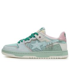 A BATHING APE x Bapy Bape Sta 'Green' SN0059C (SNKR/Skate/Low Top/Women's/Crossover) Mint Color Shoes, Hello Kitty Bape Shoes, Light Green Shoes, Fye Shoes, Girly Sneakers, Y2k Sneakers, Bapesta Shoes, Bape Shoes, Bape Sneakers