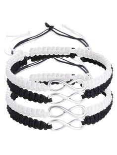 4pcs/Set Handmade Woven Infinity Symbol Bracelets, Unisex Couples & Friends Jewelry Gift     Polyester     Women Fashion Jewelry, size features are:Bust: ,Length: ,Sleeve Length: Adjustable White Infinity Jewelry, Infinity Charm Bracelet, Braided Friendship Bracelets, Braided Rope Bracelet, Lovers Bracelet, Couples Bracelet, Bracelet Couple, Infinity Jewelry, Lucky Bracelet