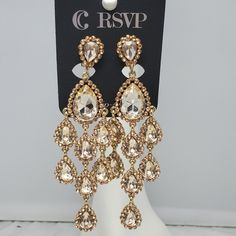 Rsvp Rose Gold Water Drop Chandelier Clip Earring With Rhinestones 4 Inch Length White Gold Heart Necklace, Oversized Hoop Earrings, Drop Chandelier, Clip Earring, Forever 21 Jewelry, Ivory Earrings, Crystal Chandelier Earrings, Gold Water, Trending Necklaces