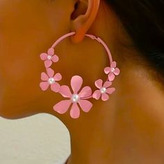 Very Pretty And Girly Oversize Floral Hoops In Pink Powder Coated Metal. Faux Pearl Accents. Lightweight, Pierced. Boutique Packaging Includes Storage Bag New To Poshmark? Use Code Emmiesbling For $10 Off Your Purchase When You Open A New Account. Check Out My Other Listings If You Like Boho Hippie 60’s 70’s 80’s 90’s Y2k Retro Mcm Pin-Up Beach Western Pool Coachella Festival Southwestern Bohemian Vintage Ig Instagram Tik Tok Gypsy Spell Vici Nasty Gal, Misguided, House Of Cb, Quay, Windsor, Lul Trendy Flower Hoop Earrings For Summer, Trendy Hoop Earrings For Beach In Spring, Trendy Hoop Earrings For Spring Beach Events, White Hoop Earrings For Spring Party, White Spring Party Hoop Earrings, Spring Party White Hoop Earrings, Trendy Spring Hoop Earrings For Pierced Ears, Spring Trendy Hoop Earrings For Pierced Ears, Feminine Gold Hoop Earrings For Party