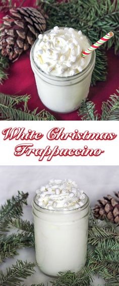 white christmas frosting in a jar with pine cones