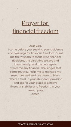 a prayer card with the words prayer for financial freedom