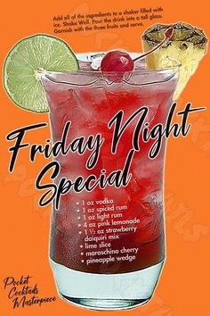 an advertisement for friday night special featuring a cocktail