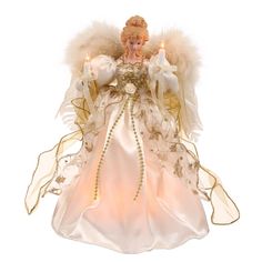 an angel figurine with two candles in its hands