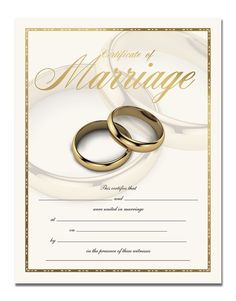 two wedding rings on top of each other with the words marriage written in gold foil