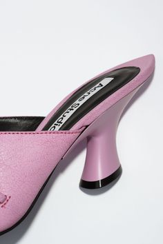 Acne Studios pink mules are crafted from leather, details with lace-up detailing at the front. Complete with a pointed toe and low heel. FN-WN-SHOE000851 Pink Mules, Heel Mules, Jeans Bag, Pointed Toe Heels, Runway Show, Lace Up Heels, Low Heels, Cow Leather, Calf Leather