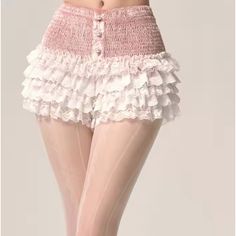 Ruffle Shorts Size M Super Stretchy To Fit And Get On But It Also Snugs And Hugs The Waist Material: Polyester Color: Pink Balletcore Coquette, Womens Lace Shorts, Y2k Shorts, Shorts Women, Ruffle Shorts, Mini Shorts, Lolita Fashion, Short Girls, Multi Layering