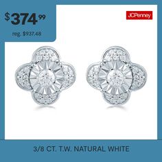 Features: Quick ShipDiamond Clarity: I3Earring Back: PostSetting: NickShape: FlowerStone Cut: RoundDiamond Color: I-JMetal Color: WhiteEarring Length: 10.6mmEarring Width: 10.6mmRounded Carat Weight: 3/8 Ct. T.w.Care: Wipe CleanStone Type: 42 Natural DiamondAuthenticity: Natural DiamondBirthstone: April BirthstoneEarrings Style: Stud EarringsMetal: Sterling SilverCountry of Origin: Imported White Classic Flower Earrings For Anniversary, Classic White Flower Earrings For Anniversary, Classic White Round Flower Earrings, White Diamond Flower-shaped Earrings For Anniversary, Classic White Flower Shape Cluster Earrings, Classic White Flower-shaped Cluster Earrings, White Diamond Flower Earrings For Anniversary, White Prong Set Flower Earrings For Formal Occasions, Formal White Flower Earrings With Prong Setting